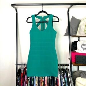 Teal Bodycon Party Bandage Mini Dress - Sleeveless Cutout Back